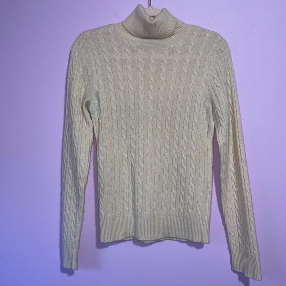 Peck & Peck Cashmere Cable Knit Sweater S Turtleneck Normcore Coastal Academia